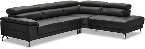 Hörnsoffa Napoli med lutningsfunktion - svart läder - höger sida