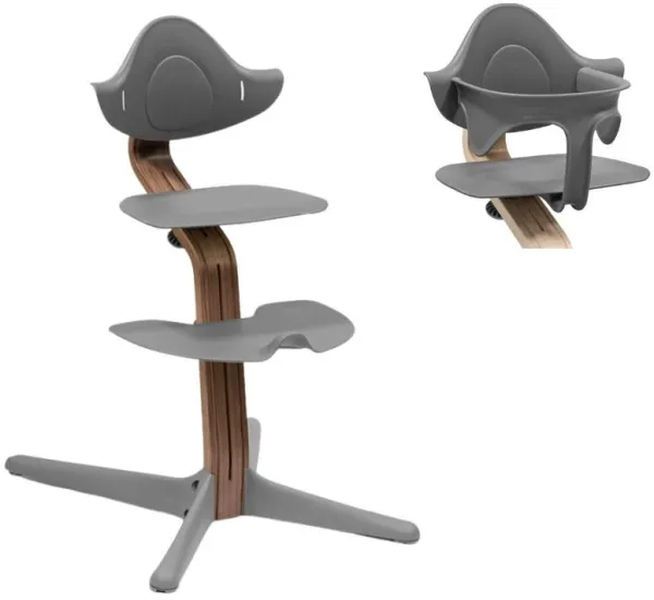 Hög stol ek - valnöt grå inkl. babysäte